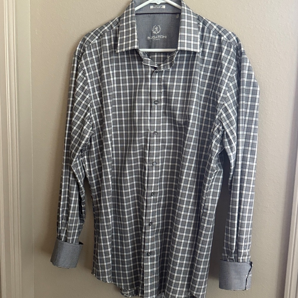 Bugatchi Black and White Checkered long sleeve cotton Shirt made in Italy